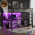thumbnail image 1 of Bellemave Full Size Loft Bed with Desk, Metal Loft Bed with LED Lights & USB Charaging Station, High Loft Bed with Full-length Guardrails for Teens, Black, 1 of 8