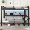thumbnail image 1 of Bellemave Full XL Over Twin Bunk Bed with Desk and Storage Shelf, Metal Loft Bed with LED Lights & Charging Station, Bunk Bed Frame for Teen & Adults, No Box Spring Needed（Black), 1 of 9