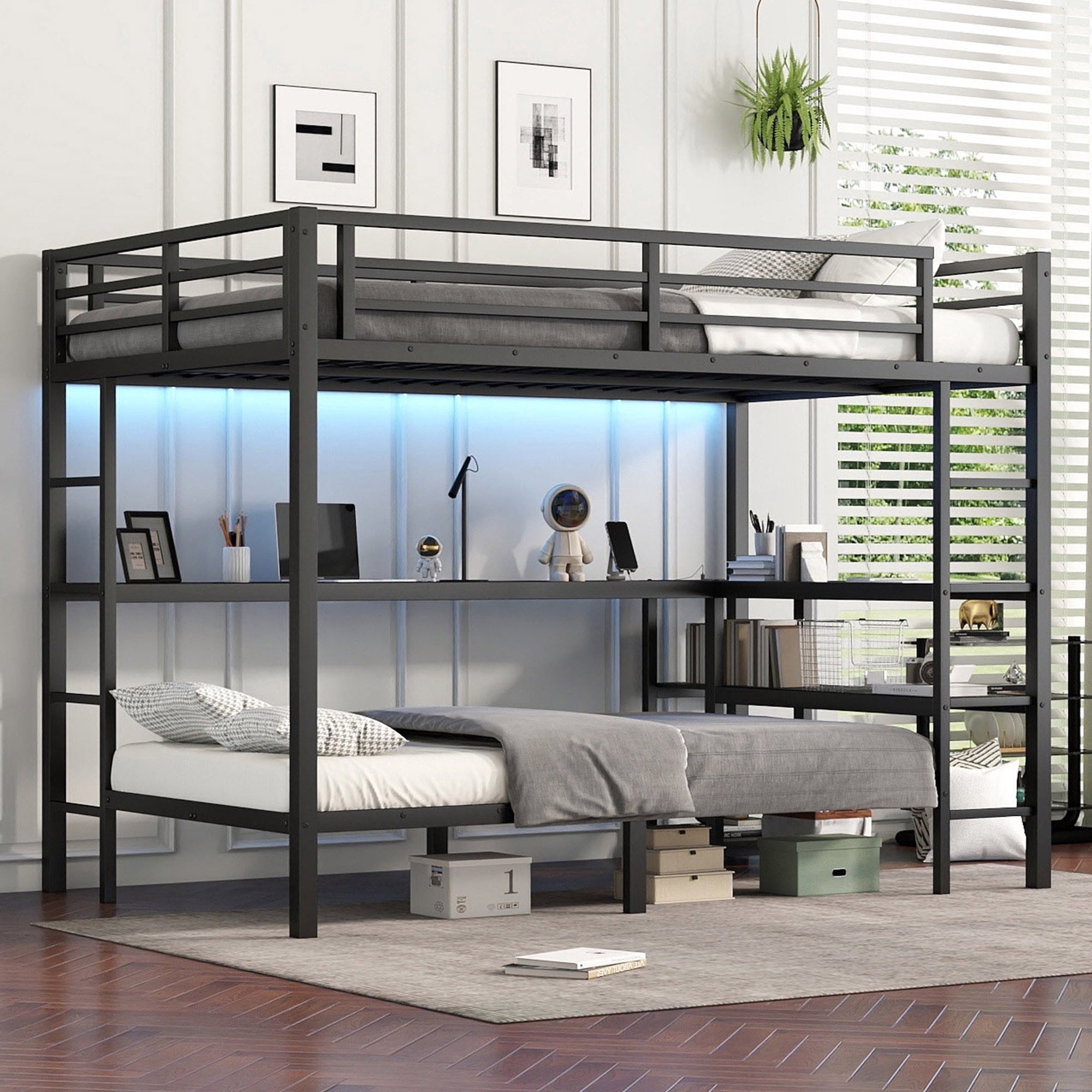 Bellemave Full XL over Twin Metal Bunk Bed with L-shaped Desk and ...