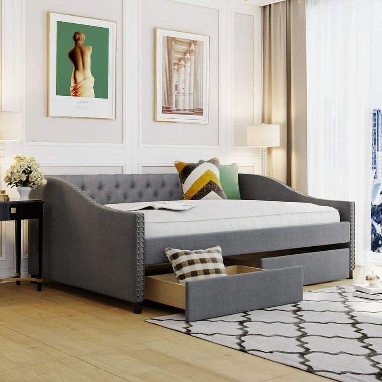 Storage Wood Frame Daybed Sofa Bed