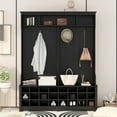 thumbnail image 1 of Bellemave Hall Tree with Storage and Hooks, Wooden 3-in-1 Entryway Hall Tree with Bench, Modern 60’’ Corner Foyer Entryway Organizer Clothes Rack (Black), 1 of 8
