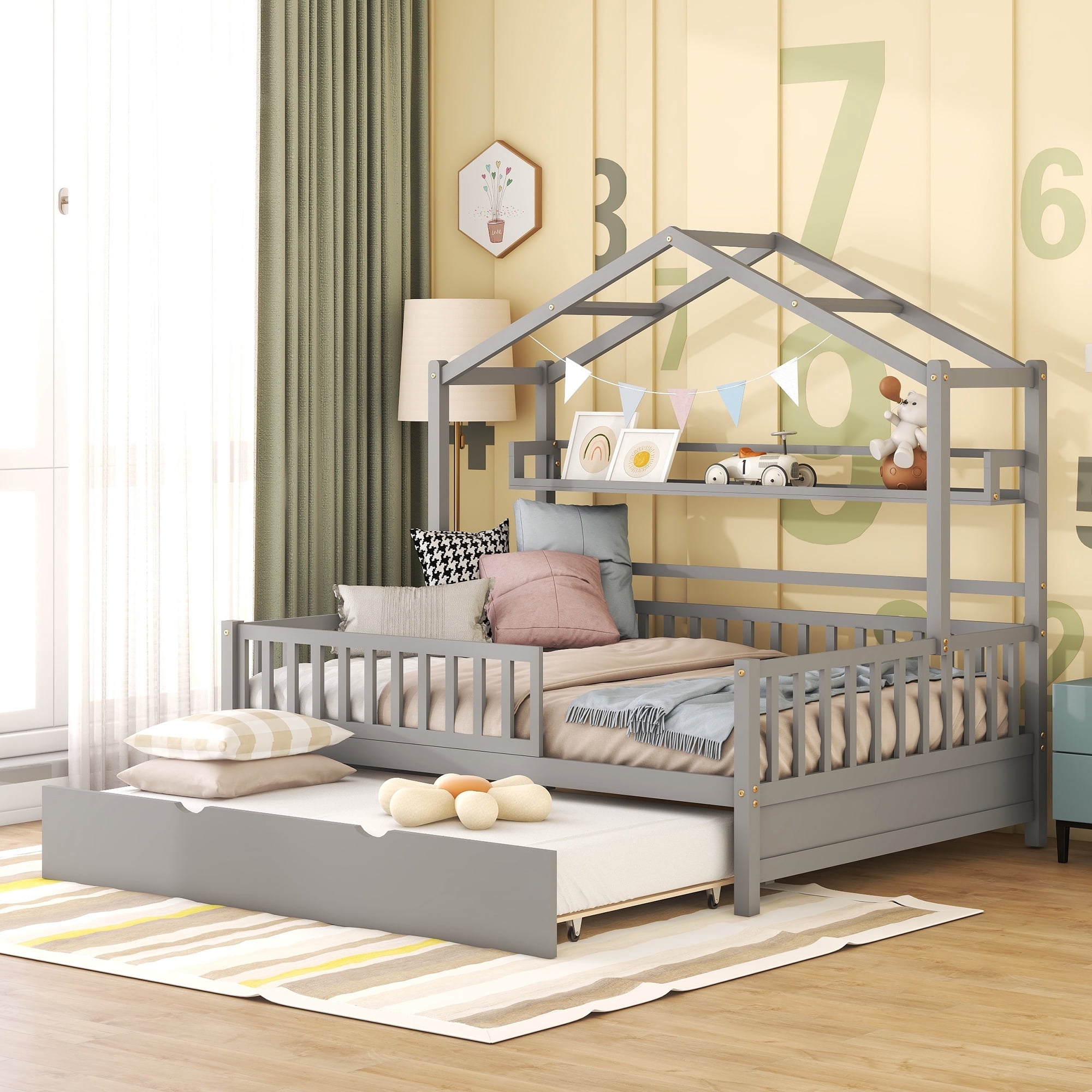 Bellemave Wooden Furniture: Children's Full Size House Bed with Trundle ...