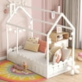 thumbnail image 1 of Bellemave House Bed Twin Bed Frame with Fence and Roof, Wood Floor Bed Frame for Bedroom,  Montessori Bed, White, 1 of 12