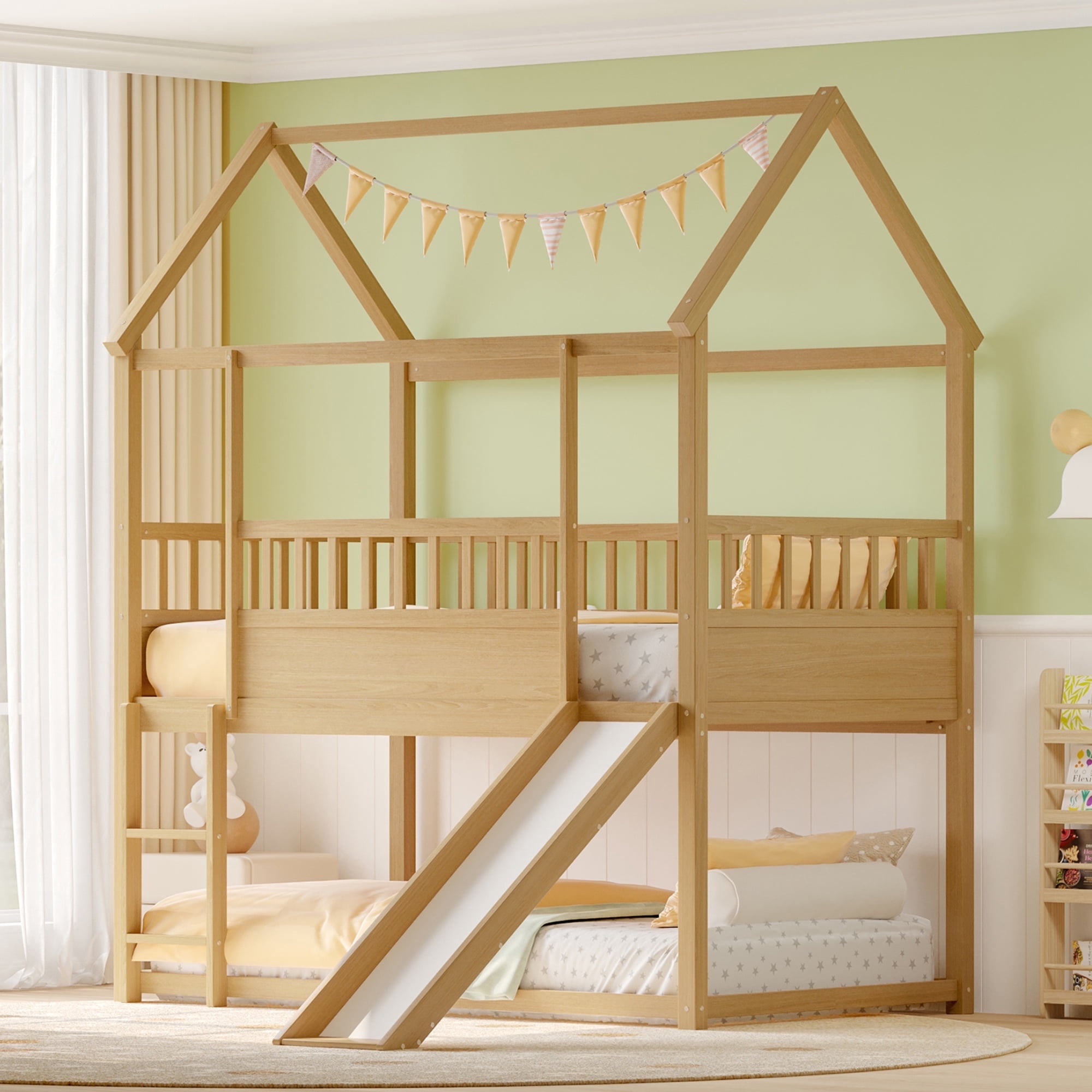 Bellemave House Bunk Bed with Convertible Slide and Ladder Twin over ...