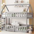 thumbnail image 1 of Bellemave House Bunk Bed with Fence and Door, Wood Low Twin Over Twin Bunk Beds Frame with Roof, Floor Bunk Loft Bed for Bedroom (Gray), 1 of 8