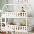 thumbnail image 1 of Bellemave House Bunk Bed with Fence and Door, Wood Low Twin Over Twin Bunk Beds Frame with Roof, Floor Bunk Loft Bed for Bedroom (White), 1 of 8