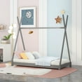 thumbnail image 1 of Bellemave House Twin Bed for Kids, Twin Size Platform Bed with Triangle Structure and Slat Support, Wood Kids Twin Bed Frame, No Box Spring Needed (Gray), 1 of 10