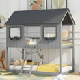 thumbnail image 1 of Bellemave Kids Bunk Bed Twin Over Twin, Wooden House Bunk Bed with Roof and Windows, Floor Bunk Beds for Kids Teens Girls Boys, No Spring Box Required (Gray), 1 of 8