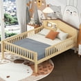thumbnail image 1 of Bellemave Full Bed with House-Shaped Headboard and Guardrail, Wood Platform Bed Frame Built-in Storage and LED Light, Full Size Bed No Box Spring Needed (Natural), 1 of 8