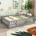 thumbnail image 1 of Bellemave Full Size Bed Floor Bed with Safety Guardrails and Door, loor Bed with Bed Slats Sturdy Wood Floor Bed Montessori Bed Frame, Gray, 1 of 11