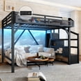 thumbnail image 1 of Bellemave Full Loft Bed with Stairs and Wardrobe,Metal Loft Beds with Storage and LED Light,Heavy Duty High Loft Bed Full with USB Ports, Noise Free, Black, 1 of 7