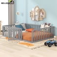 thumbnail image 1 of Bellemave Queen Size Floor Bed with Fence and Door, Wood Montessori Bed Frame, Floor Bed Frame, Slats Not Included (Queen,Gray), 1 of 13