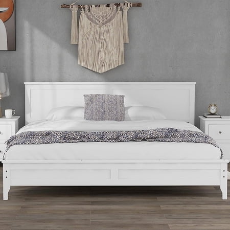 Bellemave King Size Bed Frame with Headboard, King Platform Bed with Wooden Slats, No Box Spring Needed (White)