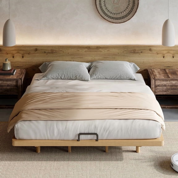 Bellemave King Size Platform Bed with Support Slats, Solid Bamboo Floating Bed Frame for Bedroom, Guest Rooms, Dorms, Natural