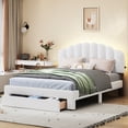 thumbnail image 1 of Bellemave LED Queen Size Bed Frame with Storage Drawers, Teddy Fleece Upholstered Platform Bed with USB Ports, Princess Bed with Light & Headboard, No Box Spring Needed (White), 1 of 8