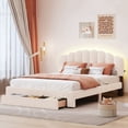 thumbnail image 1 of Bellemave LED Queen Szie Bed Frame with Storage Drawers, Teddy Fleece Upholstered Platform Bed with USB Ports, Princess Bed with Light & Headboard, No Box Spring Needed (Beige), 1 of 8
