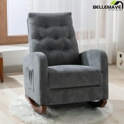 Bellemave Living Room High Back Rocking Chair Nursery Chair,Comfortable Rocker Fabric Padded Seat,Modern High Back Armchair, Upholstered Rocking Chair,(Dark Gray,Cotton)