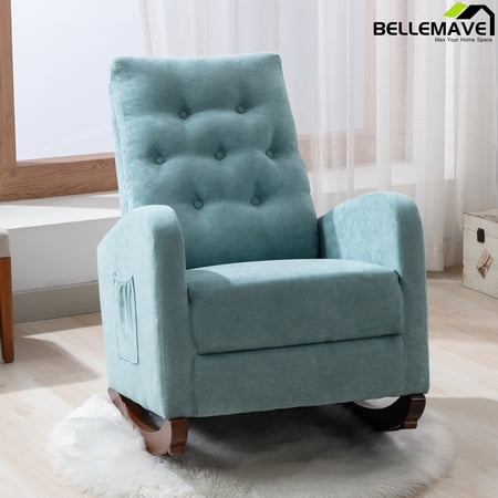 Bellemave Living Room High Back Rocking Chair Nursery Chair,Comfortable Rocker Fabric Padded Seat,Modern High Back Armchair, Upholstered Rocking Chair,(Mint Green,Cotton)