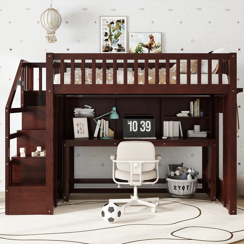 Bellemave Loft Bed with Desk and Stairs, Twin Size Loft Beds with ...