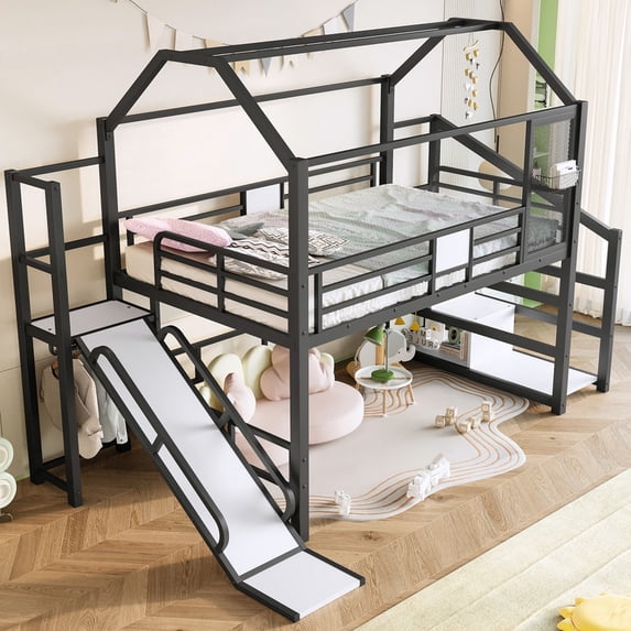 Bellemave Loft Bed with Slide and Stairs,Full Size House Bed with ...