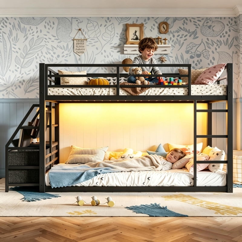 Twin over Twin with Storage, Black