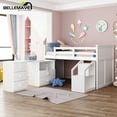 thumbnail image 1 of Bellemave Low Height White Loft Bed Twin Size With Storage Steps, Desk and 5 Drawers for Teen, Wood Twin Size Loft Bed with Movable Storage Drawers and Stair, 1 of 13
