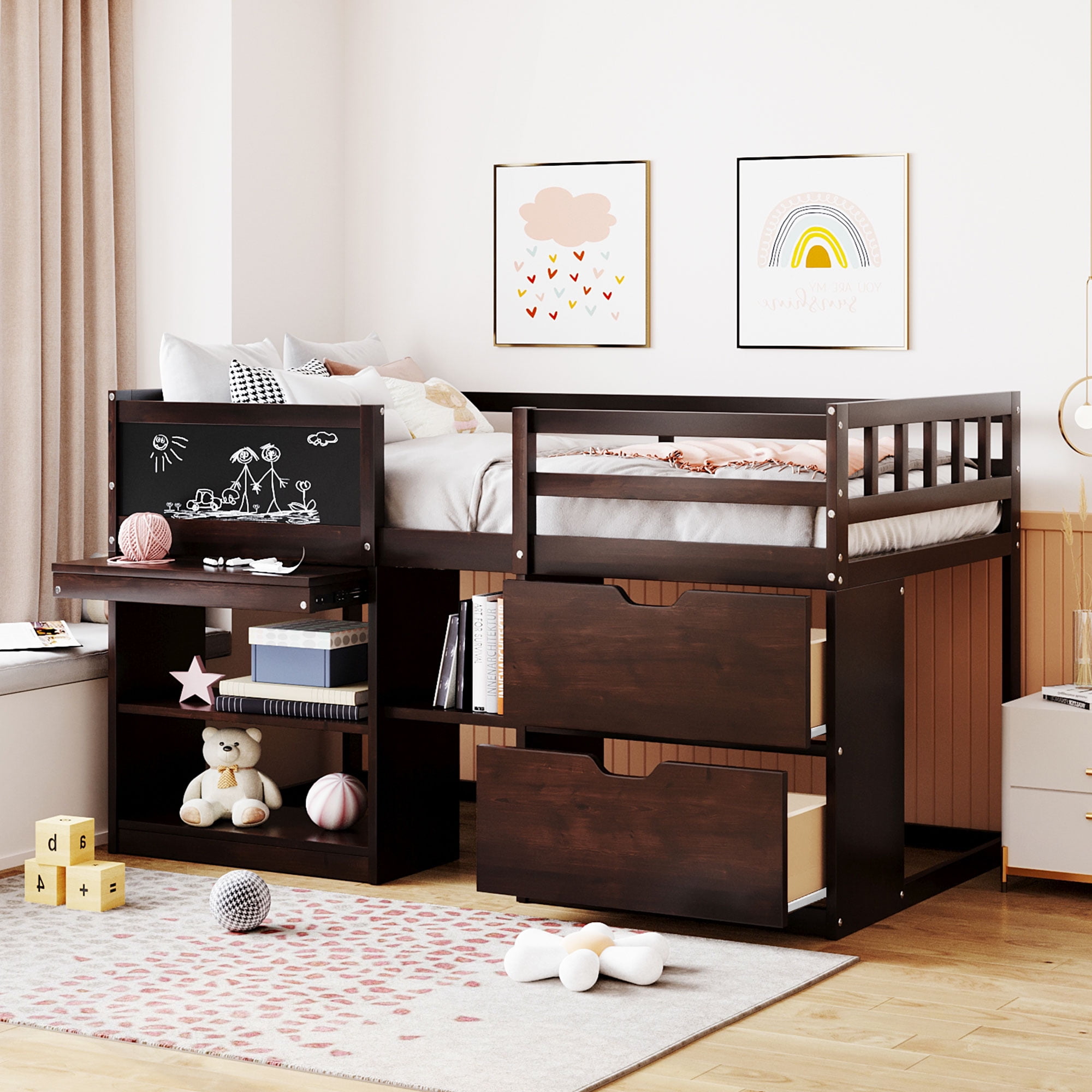 Twin low loft bed with storage cheap