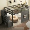 thumbnail image 1 of Bellemave Low Loft Bed with Stairs, Twin Size Loft Bed with LED Light and Storage Space, Wood Loft Bed Frame for Bedroom (Gray), 1 of 9