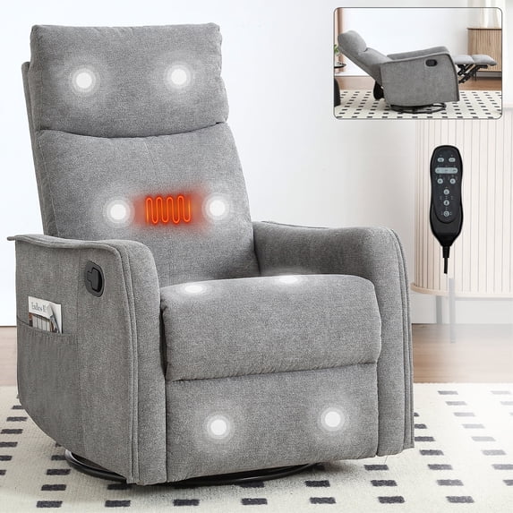 Bellemave Manual Recliner Chair with Massage and Heating Home Theater Recliner Rocking Chair Rocker Chair with High Back in Fabric for Living Room, Bedroom (Gray)