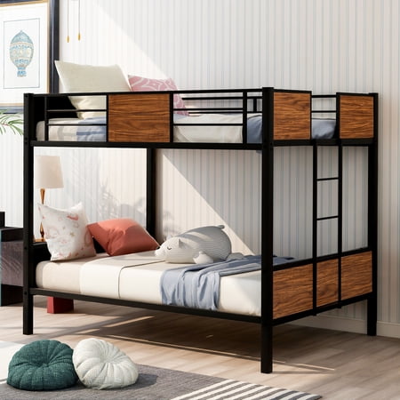 Bellemave Metal Bunk Bed Full Over Full Size, Heavy Duty Bunk Beds Sturdy Frame Built-in Ladder, Modern Style Bunk Bed with 12" Under-Bed Storage for Teen & Adults, Teens(Black)