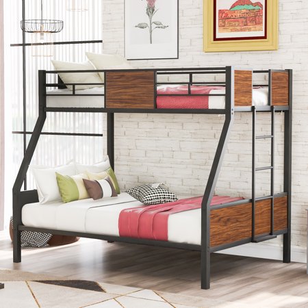Bellemave Metal Bunk Bed Twin Over Full, Heavy Duty Bunk Beds Sturdy Frame Built-in Ladder, Modern Style Bunk Bed with 11" Under-Bed Storage for Teen & Adults, Teens (Black)