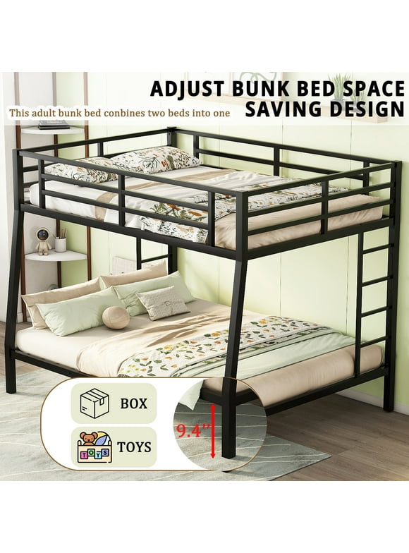 Bellemave Metal Bunk Bed Twin XL over Queen, Bunk Bed Frame with 2 Built-in Ladders for Kids, Teens or Adults, Black