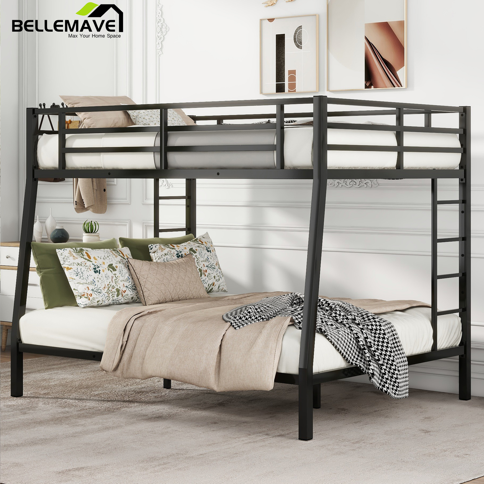 Bellemave Metal Bunk Beds Full XL over Queen Bunk Bed for Adults, Teens