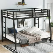 Bellemave Metal Bunk Beds Full XL over Queen Bunk Bed for Adults, Teens, Kids Heavy Duty Bunk Bed Frame with 2 Ladder and Full-Length Guardrails, No Box Spring Needed, Black