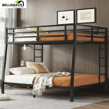 Bellemave Metal Bunk Beds Full XL over Queen Bunk Bed for Adults, Teens, Kids Heavy Duty Bunk Bed Frame with 2 Ladder and Full-Length Guardrails, No Box Spring Needed, Black