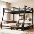 thumbnail image 1 of Bellemave Full XL over Queen Metal Bunk Bed with Stais & Storage, Heavy Duty Full over Queen Bunk Bed Frame with Metal Slats, Full Guardrails for Adults & Teens, No Box Spring Needed, Black, 1 of 9