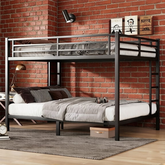 Bellemave Metal Bunk Beds Queen over Queen Bunk Bed for Adults, Teens, Kids Heavy Duty Queen Bunk Bed Frame with 2 Ladder and Full-Length Guardrails, No Box Spring Needed, Black