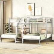 Bellemave Metal Triple Bunk Bed for 3,Twin over Twin&Twin Size Bunk Bed with Storage Shelves Staircase,Sturdy Dorm Bed Frame for Kids/Teens/Adults,Black