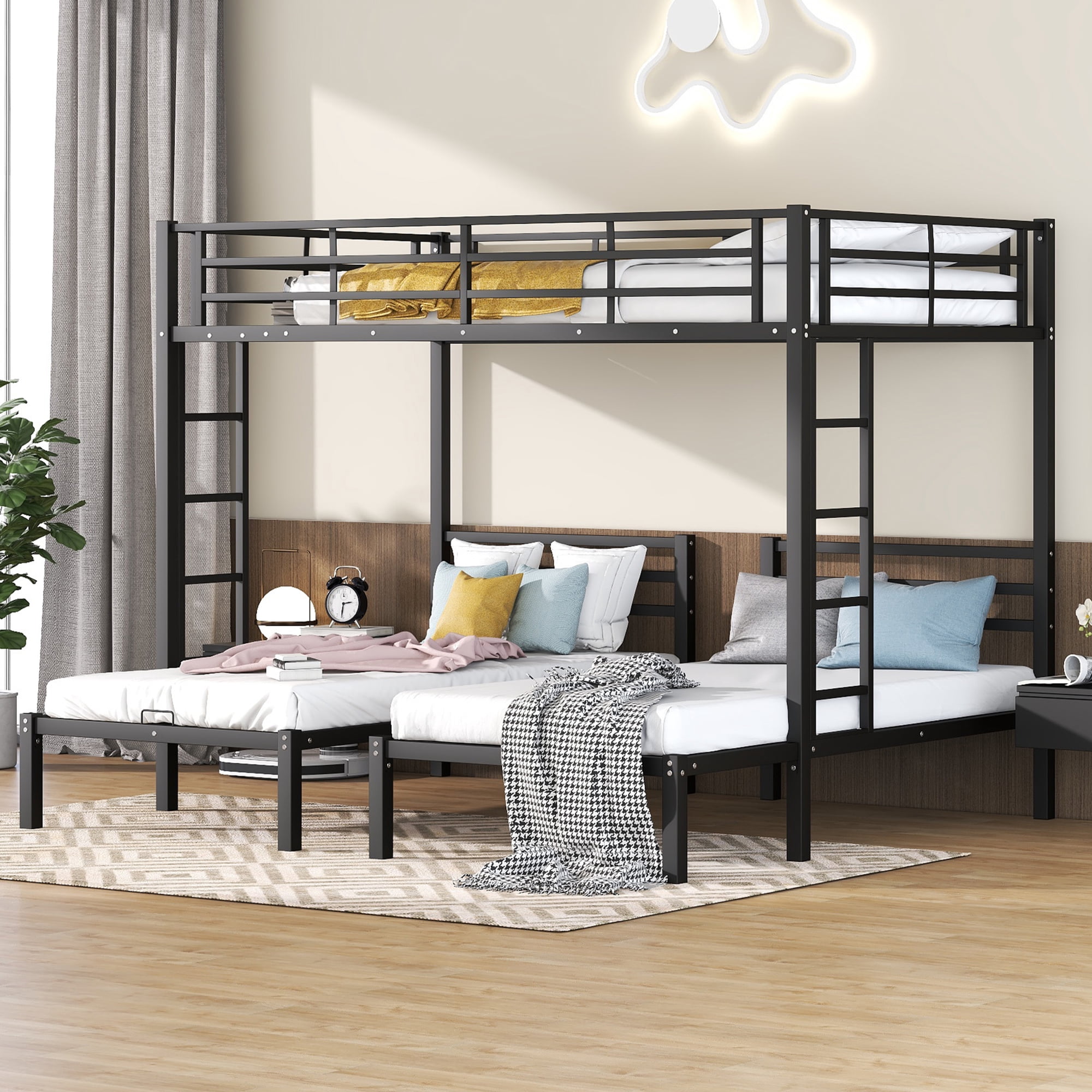 Bellemave Metal Triple Bunk Bed with Storage, Full over Twin & Twin ...