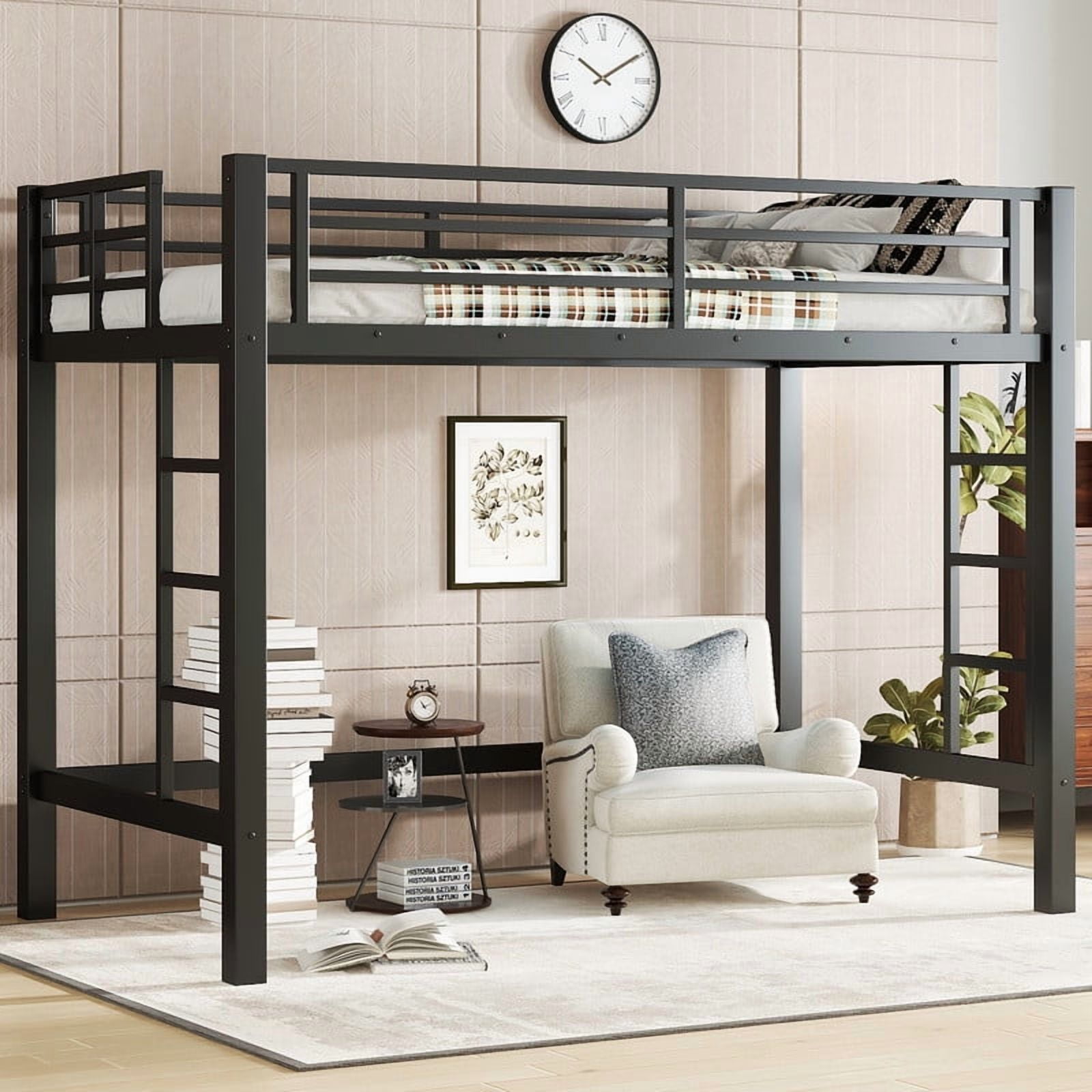 Bellemave Metal Twin Loft Bed, Heavy Duty Loft Bed Frame with 2 Build in Ladder and Full Length Guardrail, Loft Beds Twin Size with Large Under-Bed Space, Easy to Assemble-Black