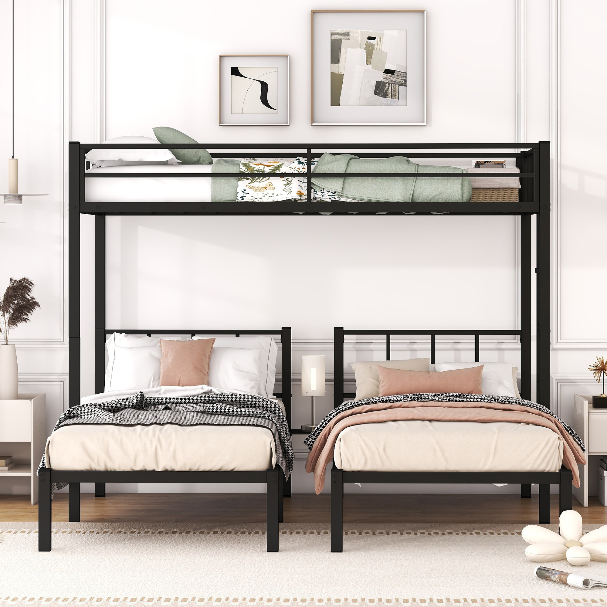 Bellemave Metal Twin over Twin Triple Bunk Bed, Twin XL over Twin&Twin