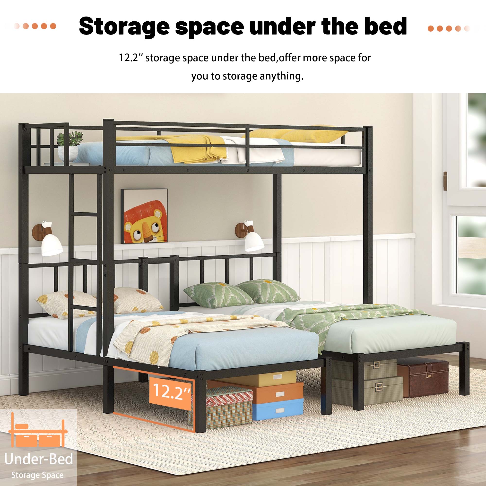 Bellemave Metal Triple Bunk Bed for 3 Kids, Twin XL over Twin& Twin