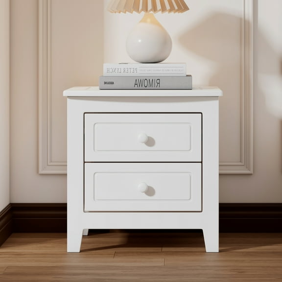 Bellemave Modern American Retro Style Nightstand with Drawers Mid Century Classic Bedside Table Small Floor Cabinet Sofa End Table 2-Drawer Nightstand for Bedroom, White