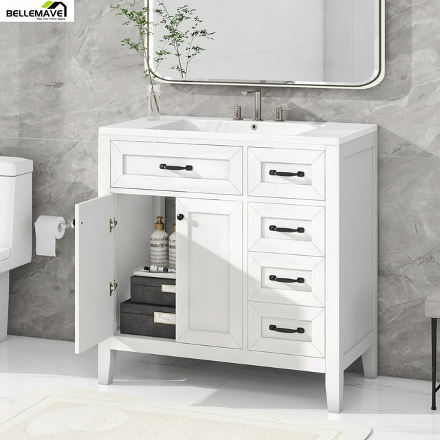 Bellemave Modern Bathroom Vanity with Drawers and Cabinet, 36’’ White ...