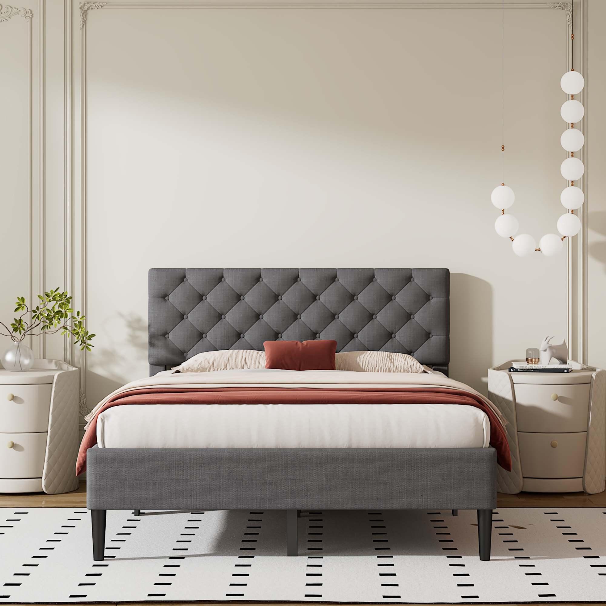Bellemave Modern Full Platform Bed with Linen Upholstered Headboard