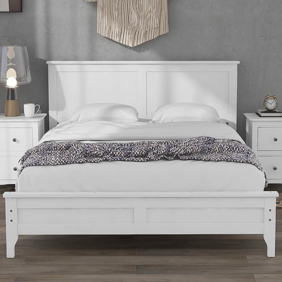 Bellemave Modern Full Size Platform Bed Frame with Headboard for Teens, Adults, No Box Spring Needed (White)
