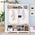 thumbnail image 1 of Bellemave Modern Hall Tree with Storage Shelves and Coat Hooks All in One Entryway Wooden Coat Rack with Shoes Storage Bench for Living Room Bedroom, White, 1 of 13