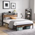 thumbnail image 1 of Bellemave Modern Industrial Queen Size Platform Bed with Storage Headboard and Charging Station Metal Bed Frame with Wooden Headboard and Footboard, No Box Spring Needed, Black and Brown, 1 of 10