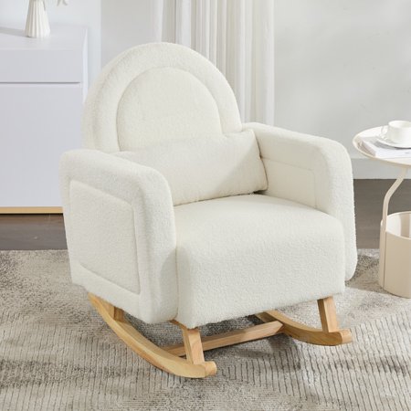 Bellemave Nursery Rocking Chair, Wingback Glider Rocker with Pillow, Modern Leisure Single Sofa for Living Room, Hotel, Bedroom Baby Room(Curved +Cream White)