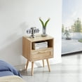 thumbnail image 1 of Bellemave Modern Nightstand with Storage Sofa Side Table with Drawer and Shelf Wooden End Table with Rattan Door and Solid Wood Legs for Bedroom Living Room, Natural Brown, 1 of 10